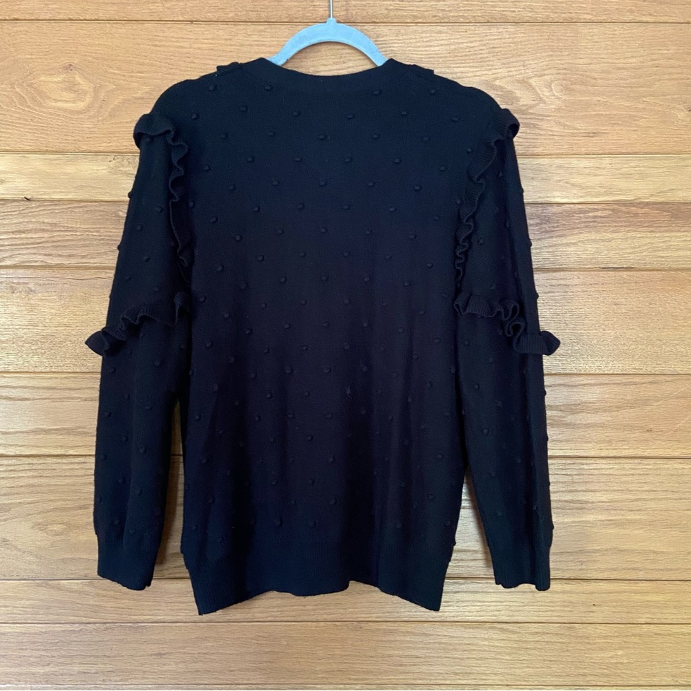Kate Spade black ruffle dot wool blend cardigan sweater - Picture 3 of 5